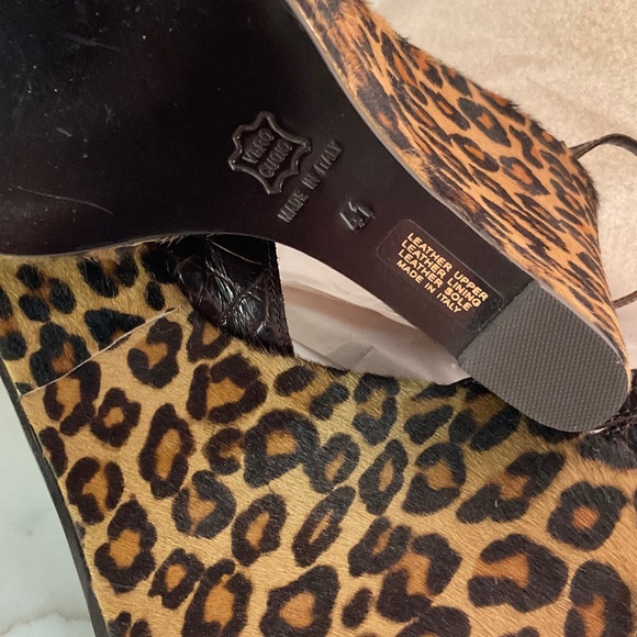 BARNEY'S Co-op Alligator Embossed Chocolate Leather Hair On Leopard Print 41 NWT - Picture 8 of 8